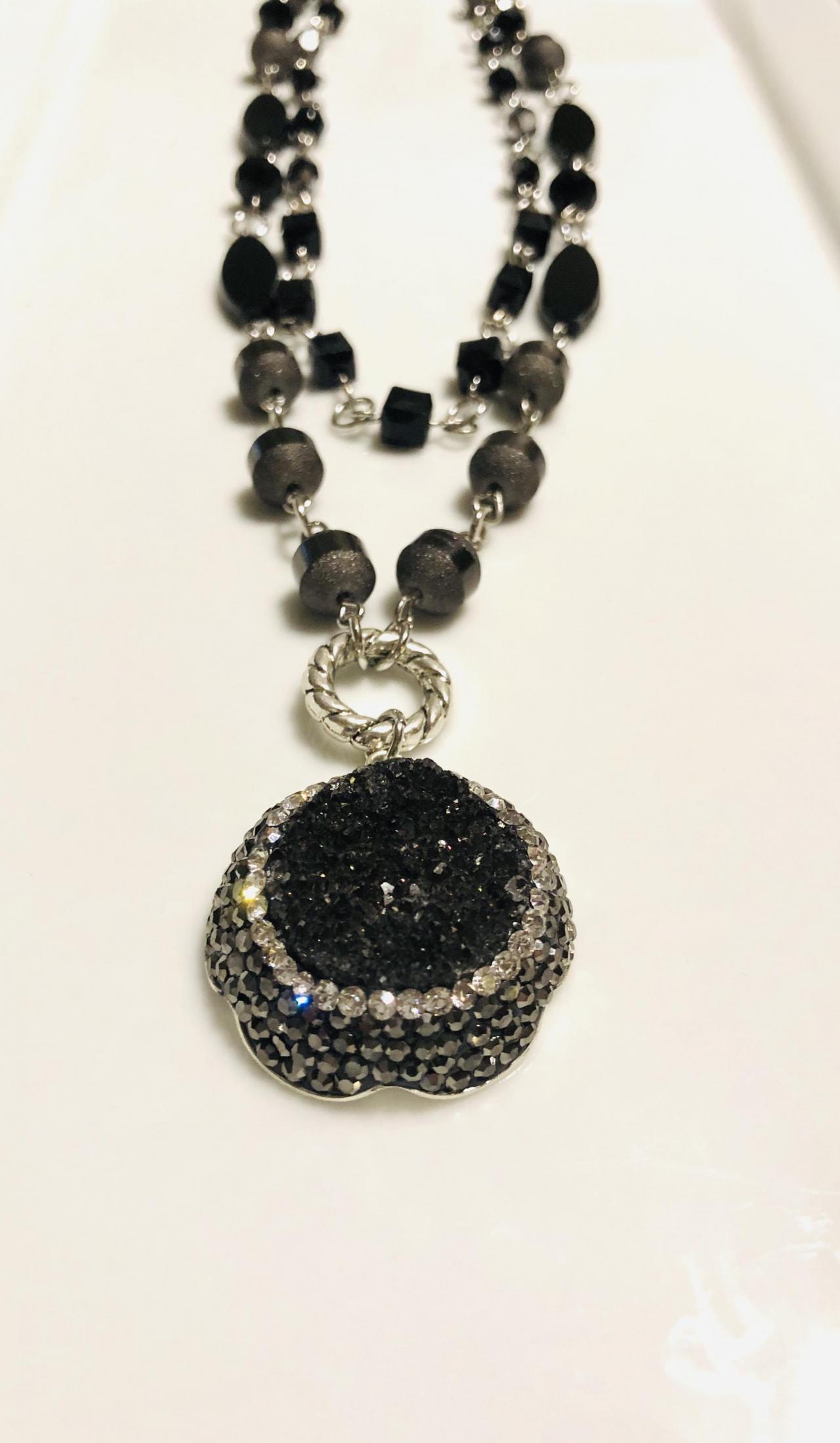 Black Druzy Layered Necklace