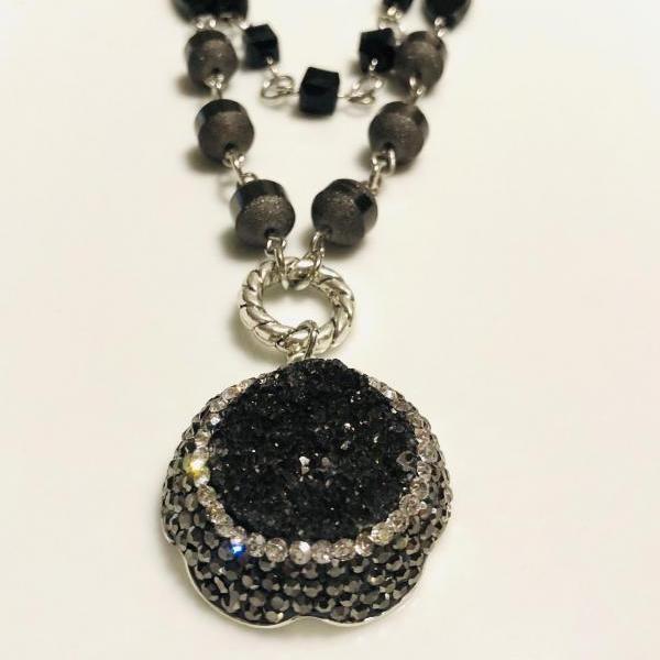 Black druzy Layered Necklace